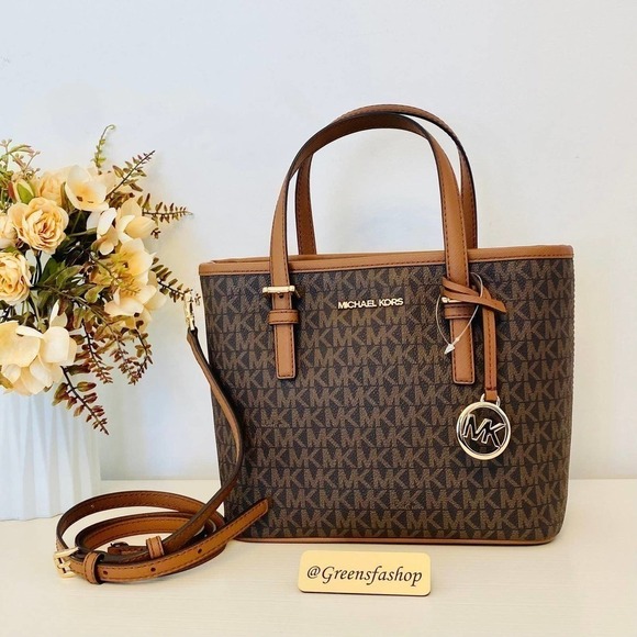 Michael Kors XS Jet Set Travel Carryall Top Zip Tote Brown - Picture 3 of 11